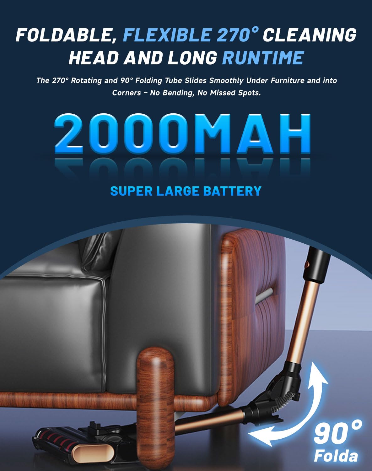 Arthur Kirkland 3-in-1 Cordless Vacuum & Mop – 15000Pa High Suction Folding Model