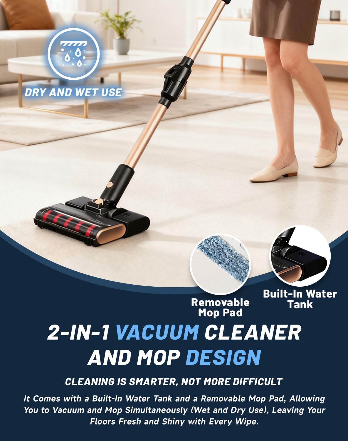 Arthur Kirkland 3-in-1 Cordless Vacuum & Mop – 15000Pa High Suction Folding Model