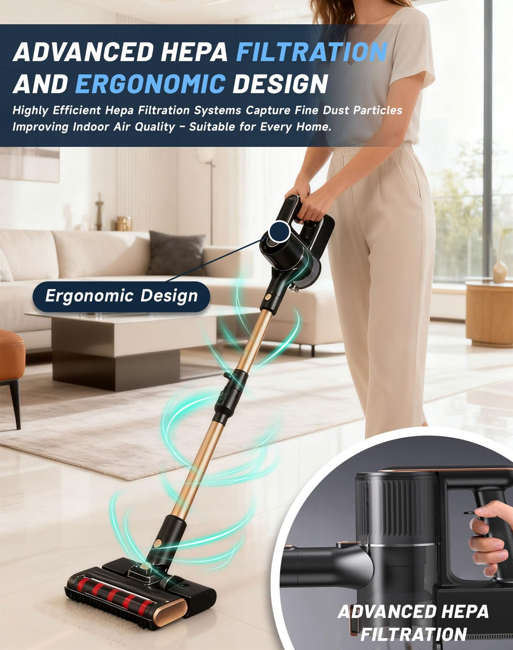 Arthur Kirkland 3-in-1 Cordless Vacuum & Mop – 15000Pa High Suction Folding Model
