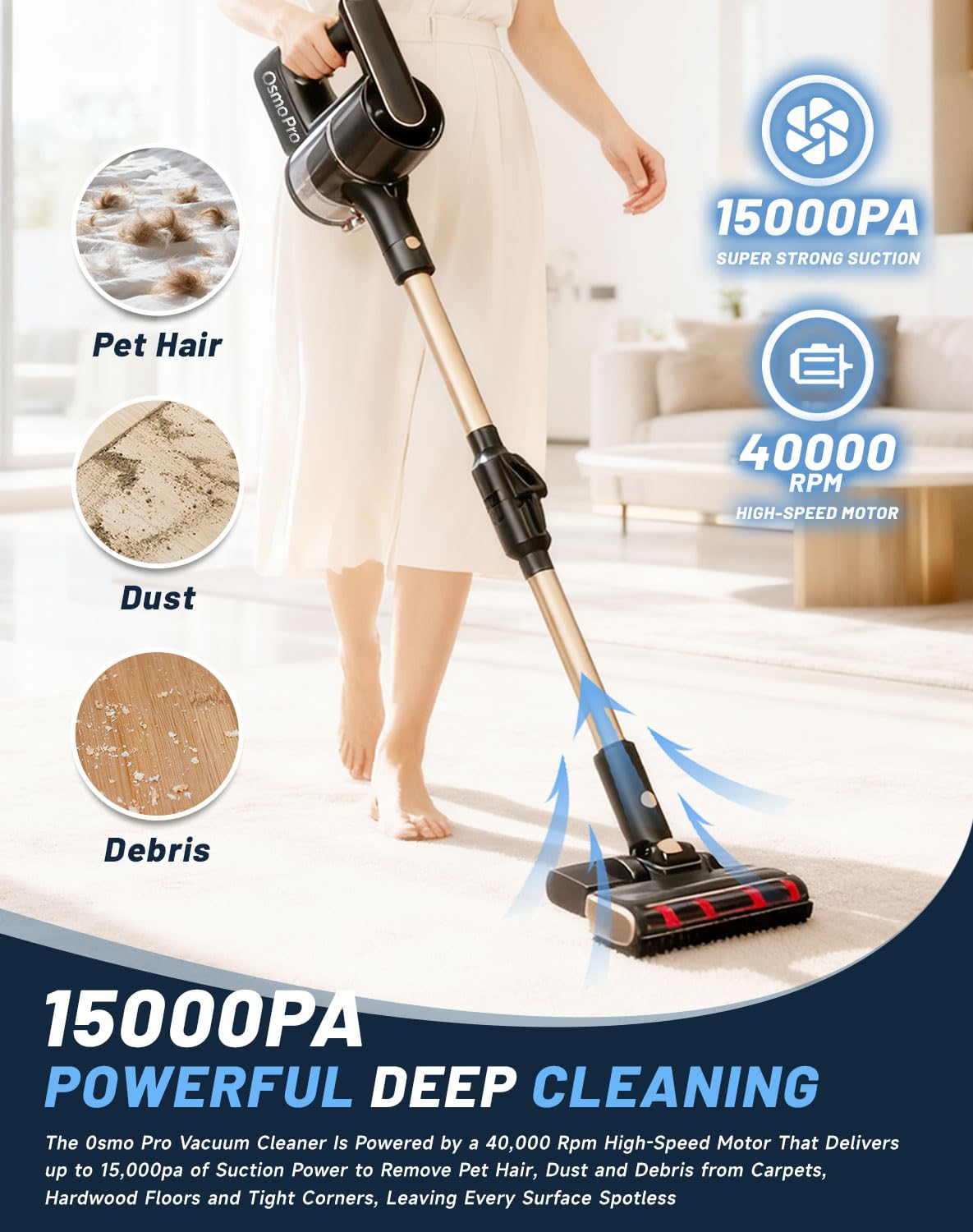 Arthur Kirkland 3-in-1 Cordless Vacuum & Mop – 15000Pa High Suction Folding Model